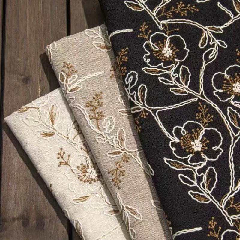 Lace Dress - Bestickter Tüll-Spitzenbesatz Stoff Leinen Baumwolle Vintage