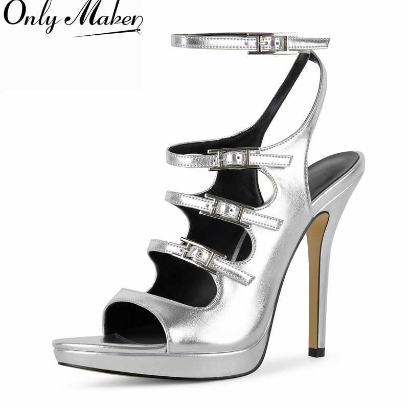 Formal Dress - Onlymaker Damen Silberne Stiletto-Sandalen mit mehreren