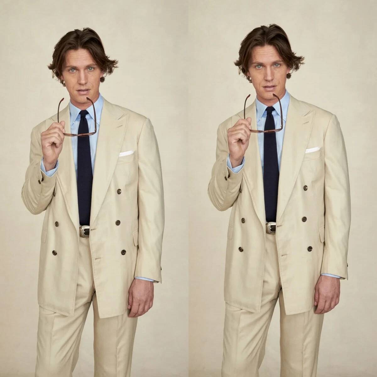 Beiger Zweireiher-Anzug mit Br – Tailored Trouser Wide Bewertung und Preis