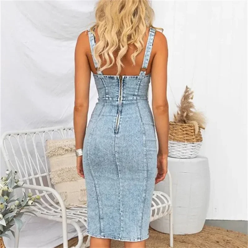 Vintage Slim Fit Denim-Wickelk – Midi Dress Bewertung und Preis